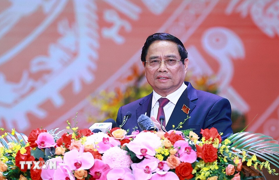 Thủ tướng Phạm Minh Chính trình bày diễn văn kỷ niệm 80 năm thành lập Chính phủ. (Ảnh: Dương Giang/TTXVN)
