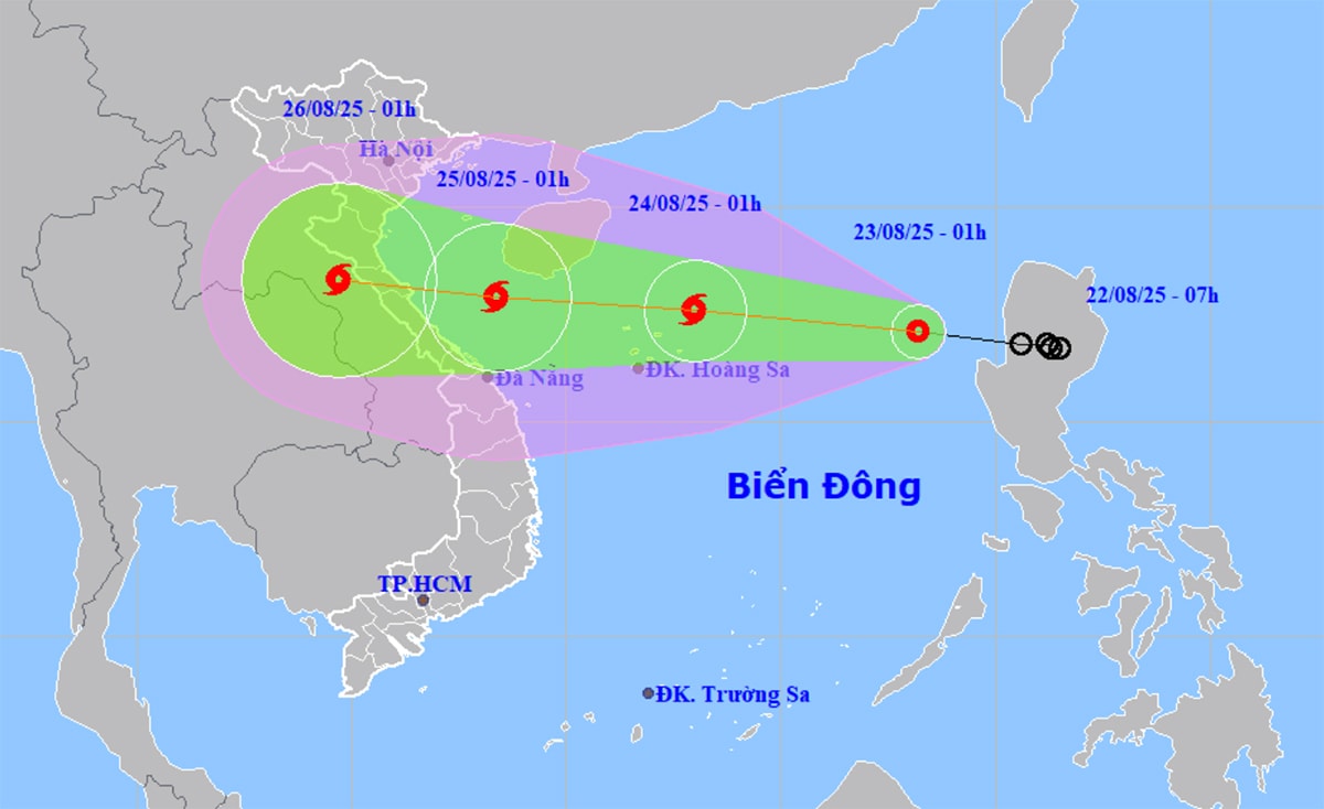 Dự báo đường đi, khu vực ảnh hưởng của áp thấp nhiệt đới trên Biển Đông. (Nguồn: NCHMF)
