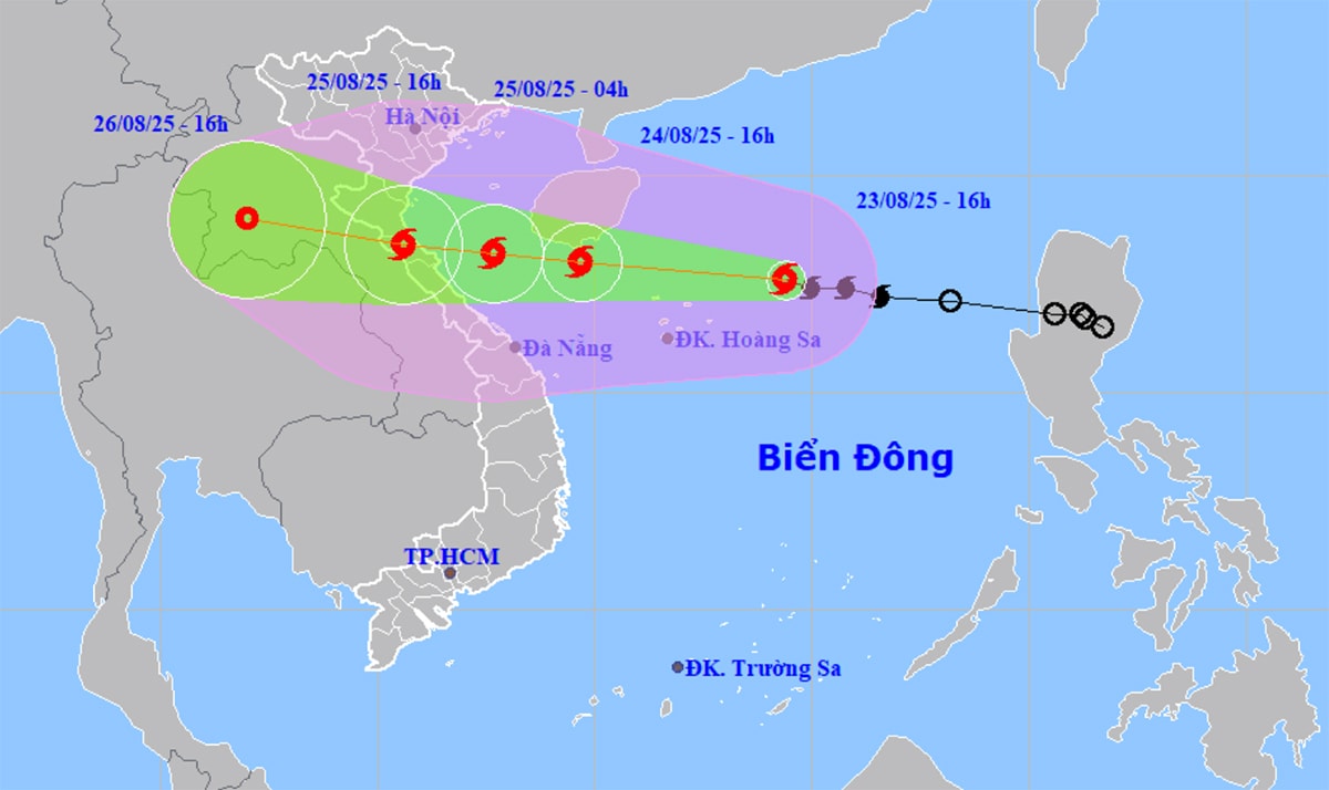 Bản đồ dự báo đường đi, khu vực ảnh hưởng của bão số 5 Kajiki. (Nguồn: NCHMF)