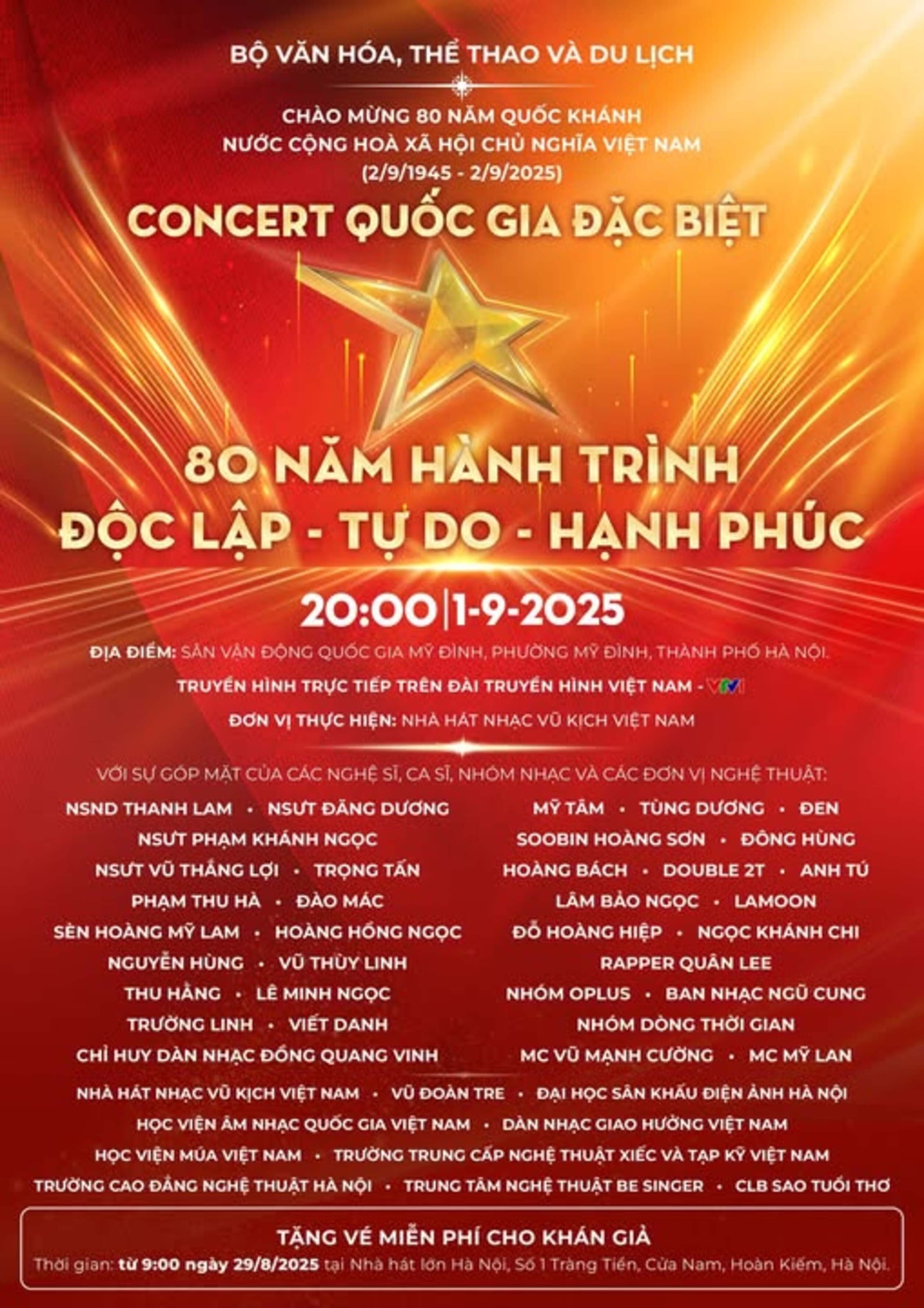 Nhận vé miễn phí concert '80 năm hành trình Độc lập - Tự do - Hạnh phúc' ở đâu? - 1