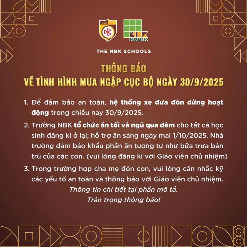 Thông báo của Hệ thống giáo dục Nguyễn Bỉnh Khiêm. Ảnh: FBNT.