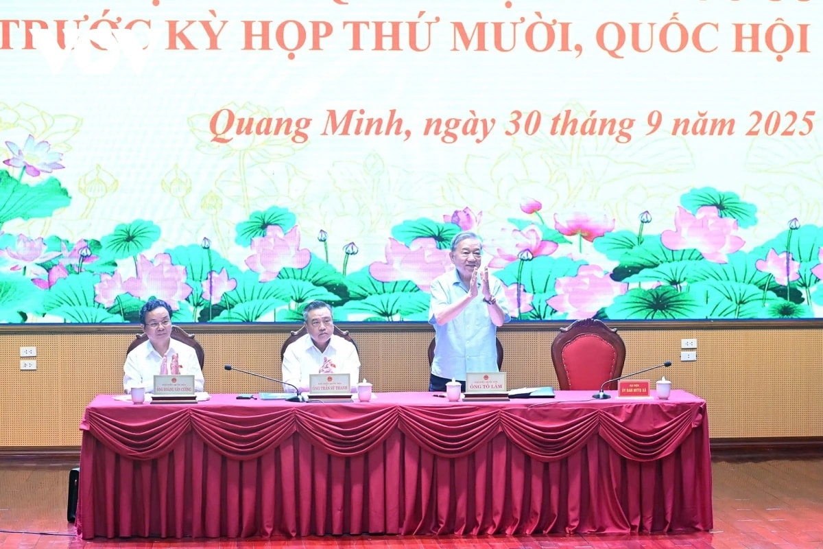 Tổng Bí thư Tô Lâm cùng các thành viên Đoàn đại biểu Quốc hội thành phố Hà Nội, đơn vị bầu cử số 10 tiếp xúc cử tri 9 xã.