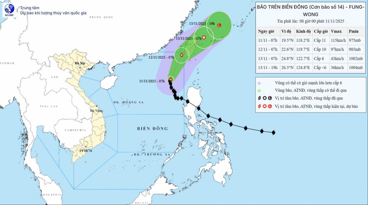 bao so 14 manh cap 11, giat cap 14 dang di chuyen len phia bac bien Dong hinh anh 1