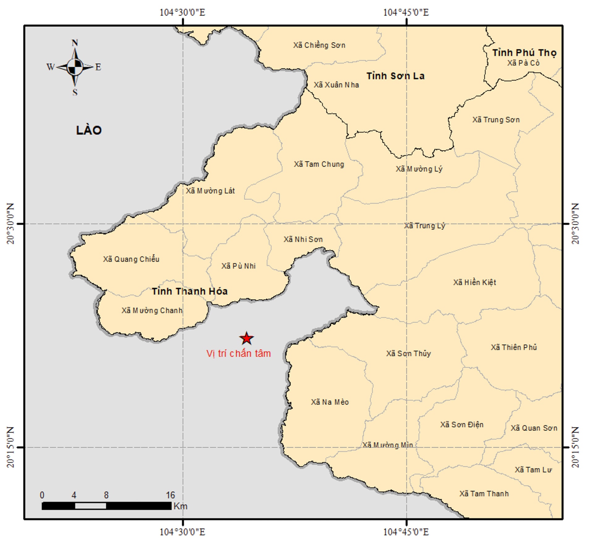 Vị trí xảy ra động đất tại Lào. (Ảnh: Viện Các khoa học Trái đất)