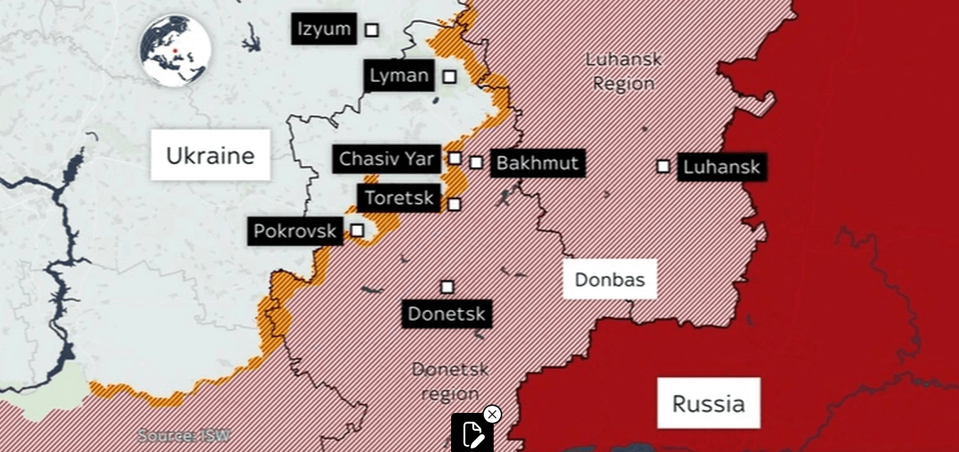 Vị trí thành phố Pokrovsk, Ukraine. (Ảnh: Sky)