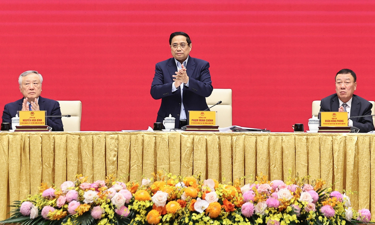 Thủ tướng Phạm Minh Chính chủ trì Hội nghị của Đảng ủy Chính phủ về tổng kết công tác phòng, chống tham nhũng, lãng phí, tiêu cực nhiệm kỳ Đại hội XIII của Đảng. (Ảnh: VGP)