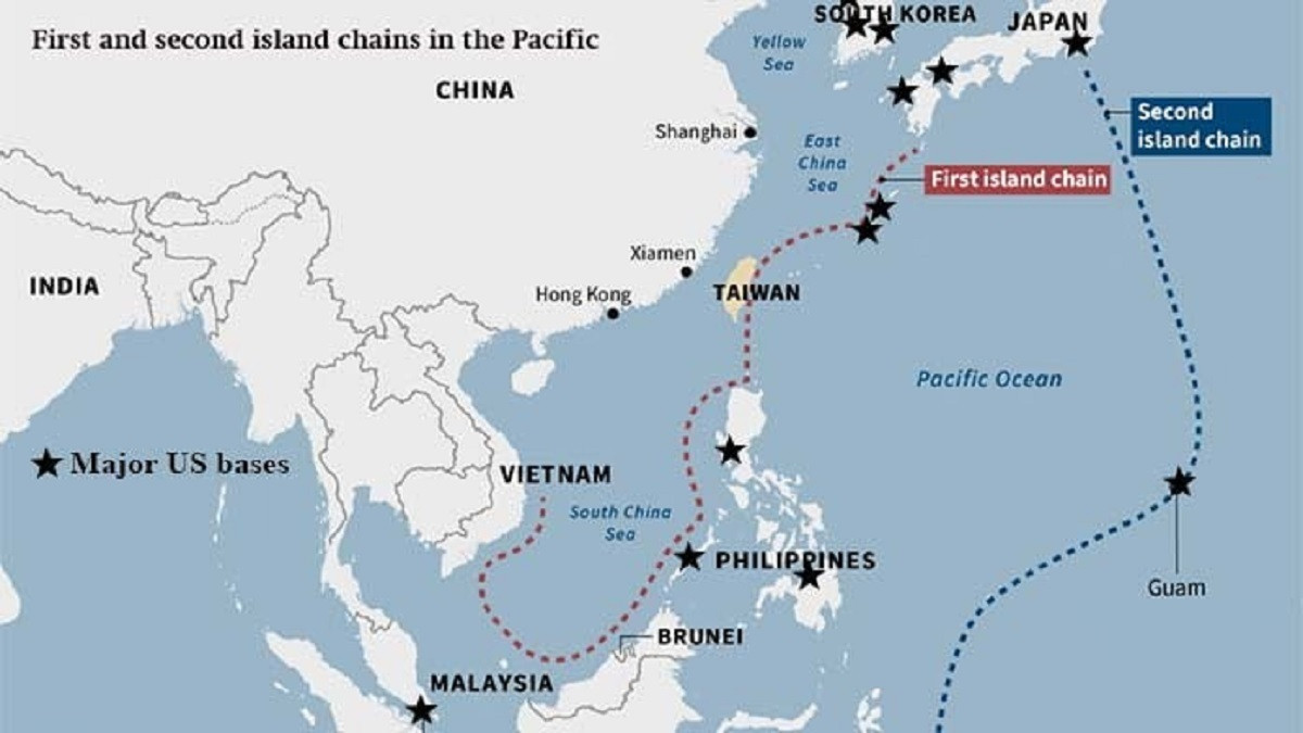 Mỹ có hai chuỗi đảo xung quanh bờ biển Trung Quốc. Ảnh Solidarity