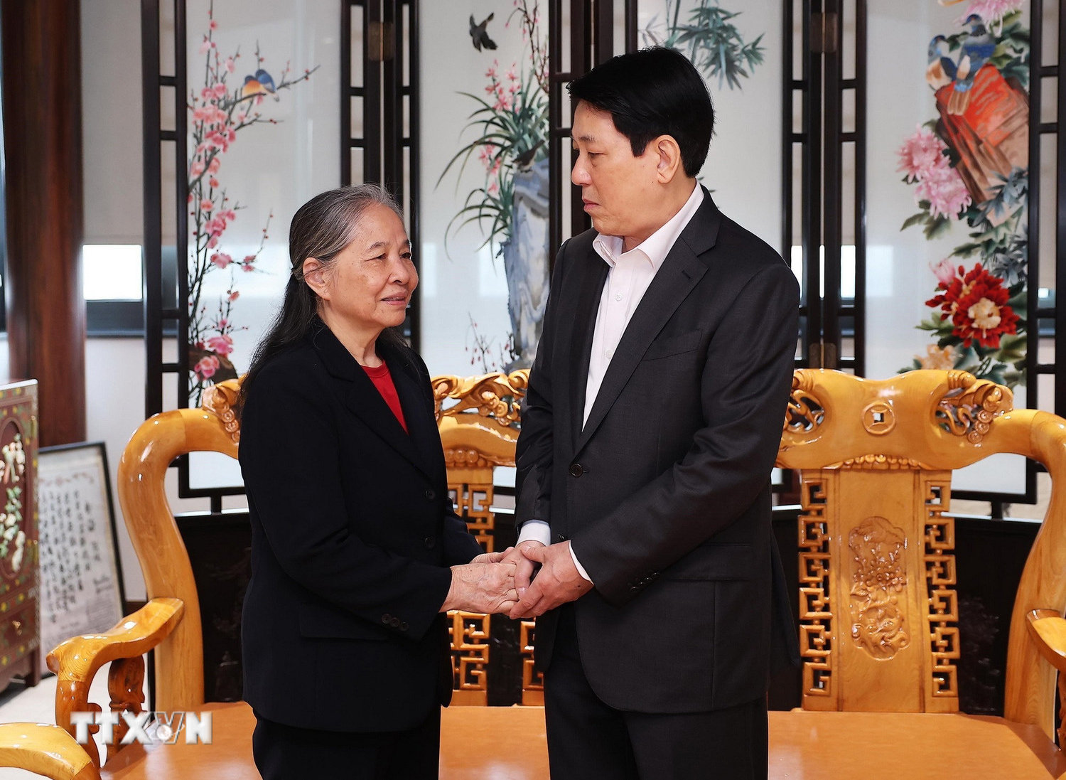 Chủ tịch nước Lương Cường thăm hỏi, chúc Tết bà Ngô Thị Mận, Phu nhân cố Tổng Bí thư Nguyễn Phú Trọng.