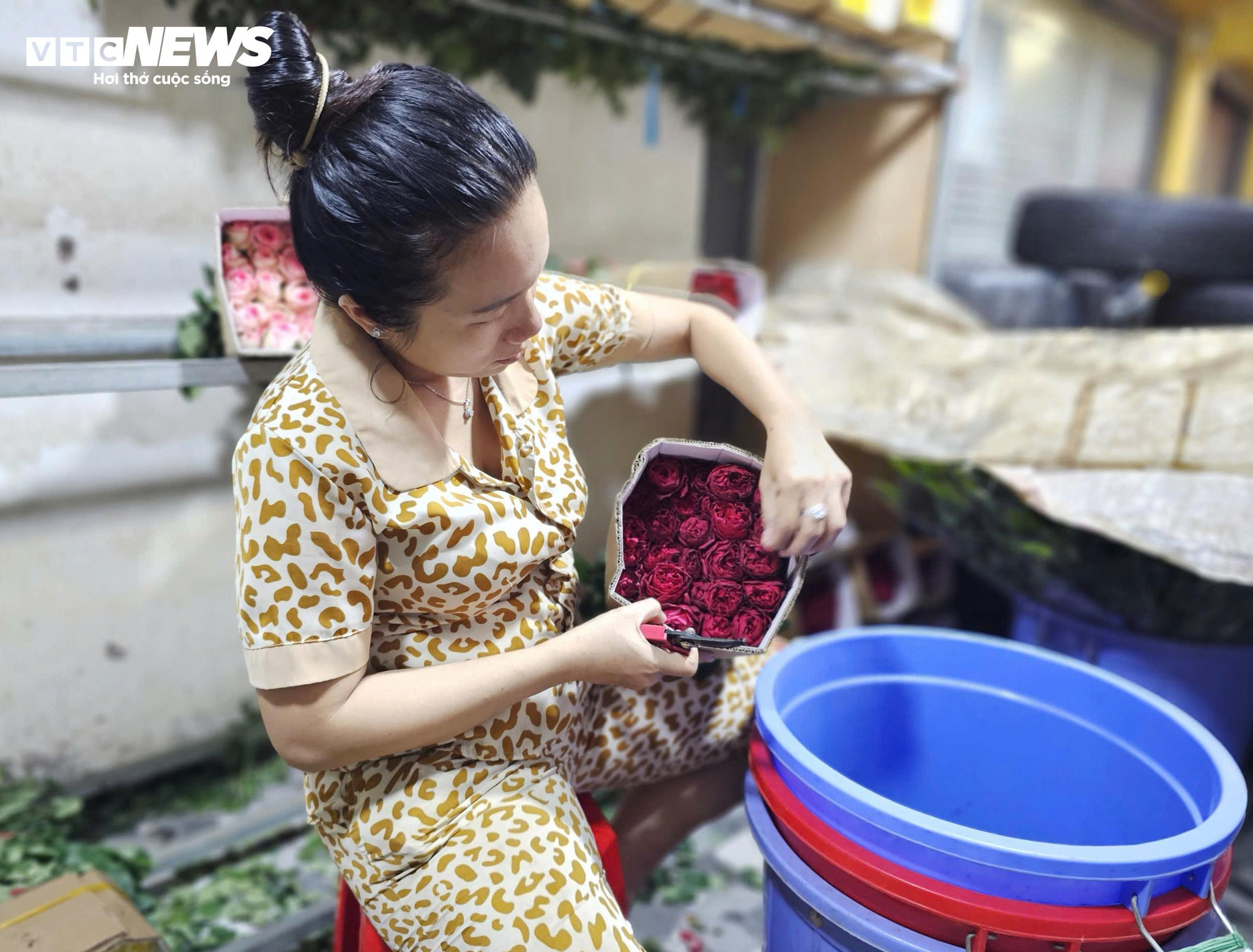 Chị Phạm Thị Ngọc Mai cho biết trong hơn 10 năm bán hoa tại chợ Hồ Thị Kỷ, đây là lần đầu tiên chị chứng kiến giá hoa hồng tăng mạnh như vậy. Trước đây mức giá cao nhất chị từng bán chỉ khoảng 600.000 đồng/bó, trong khi năm nay giá vọt lên khoảng 750.000 đồng.
