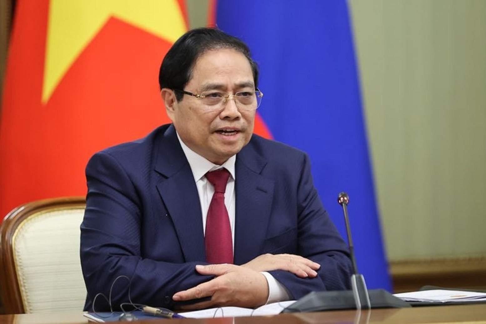 Thủ tướng Phạm Minh Chính phát biểu tại cuộc Hội đàm. (Ảnh: VGP/Nhật Bắc)