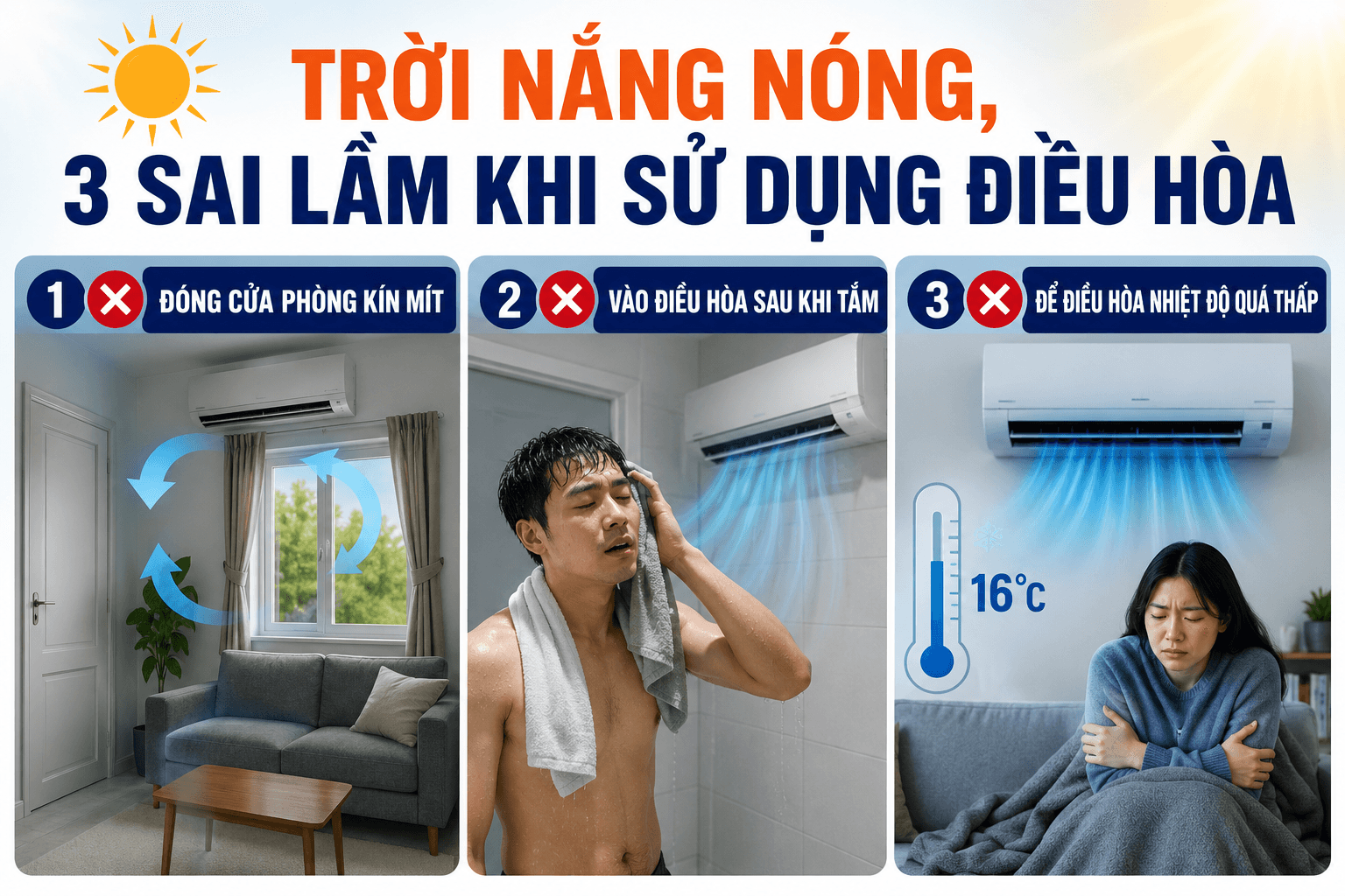 Dùng điều hòa không đúng cách dễ khiến cơ thể đổ bệnh.
