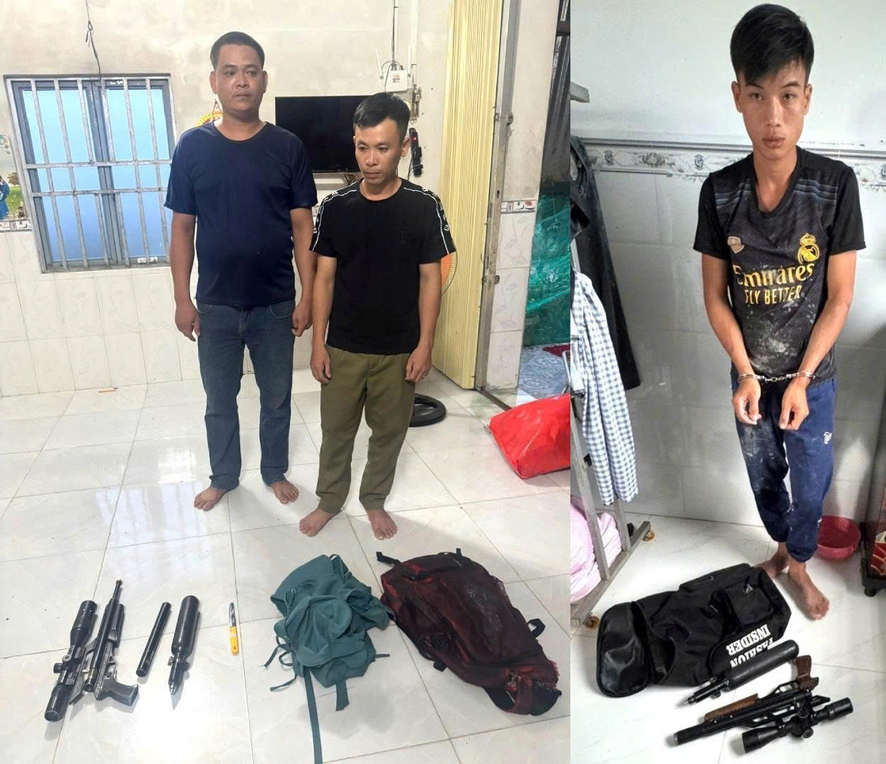 Các đối tượng khi bị bắt giữ.