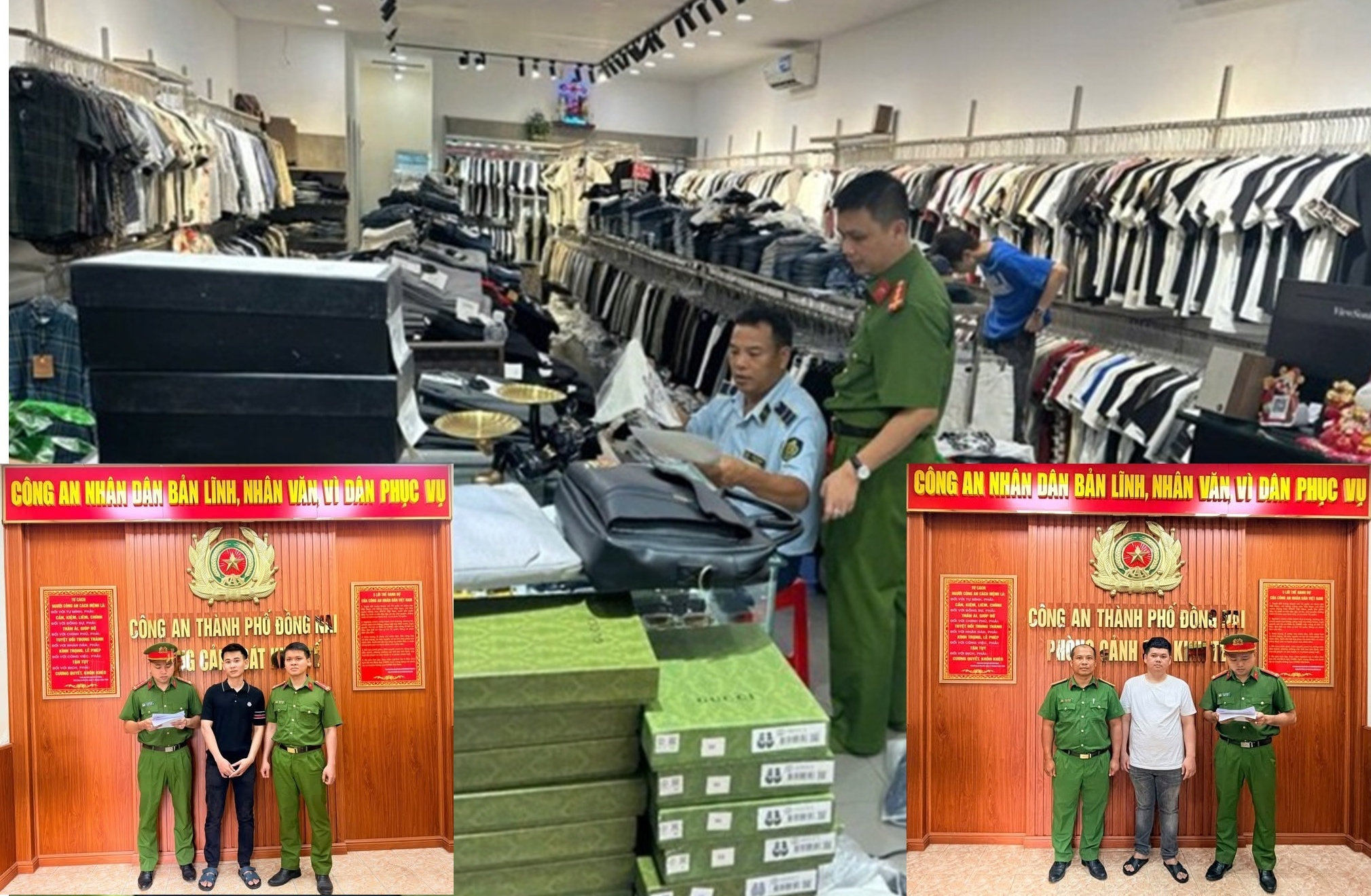 Công an TP Đồng Nai khởi tố 2 chủ kho hàng kinh doanh số lượng lớn quần áo, giày dép, túi xách giả mạo nhiều thương hiệu nổi tiếng.
