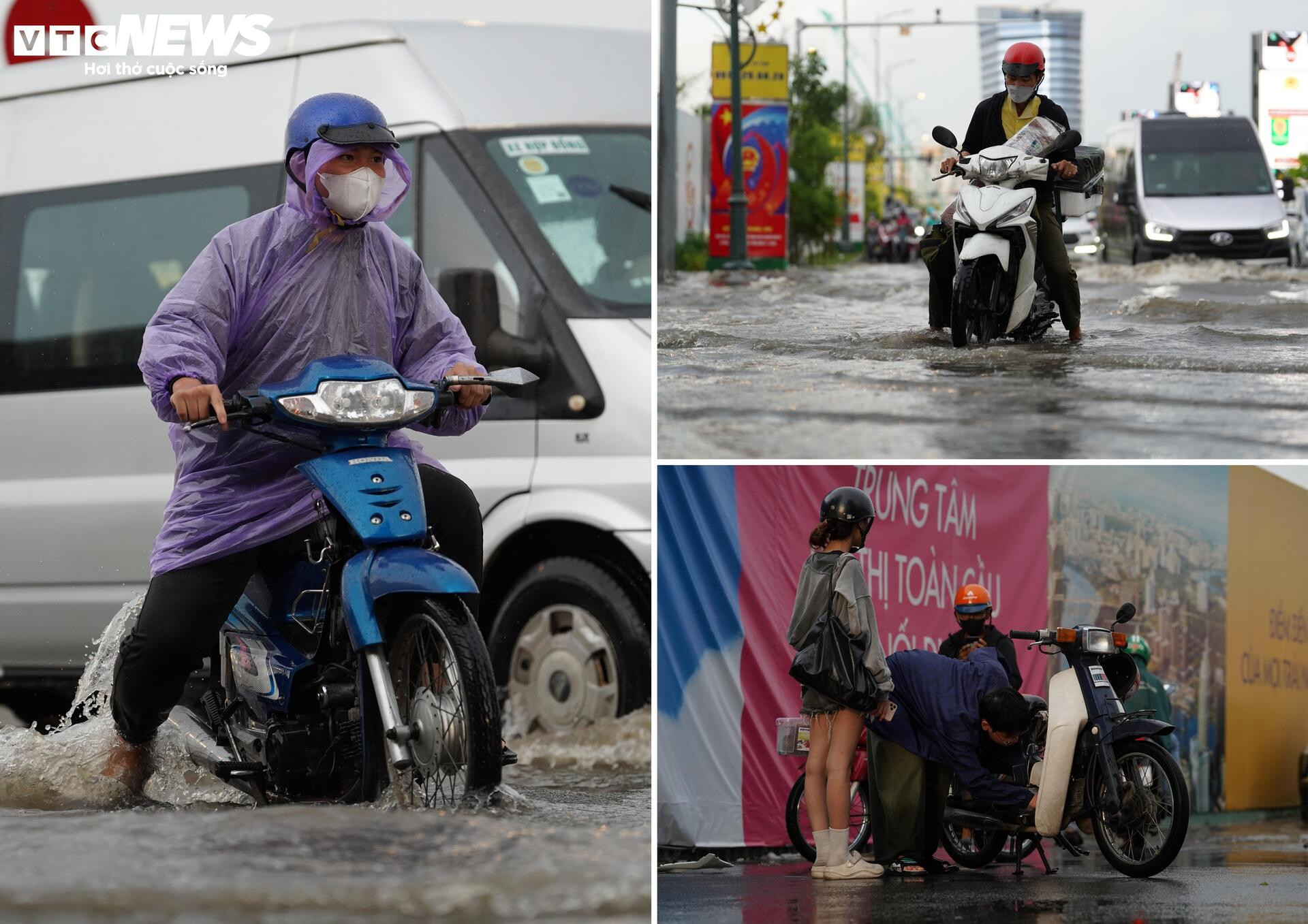 Mưa lớn ngập chân cầu Ba Son, loạt xe chết máy, ô tô phải gọi cứu hộ - 4