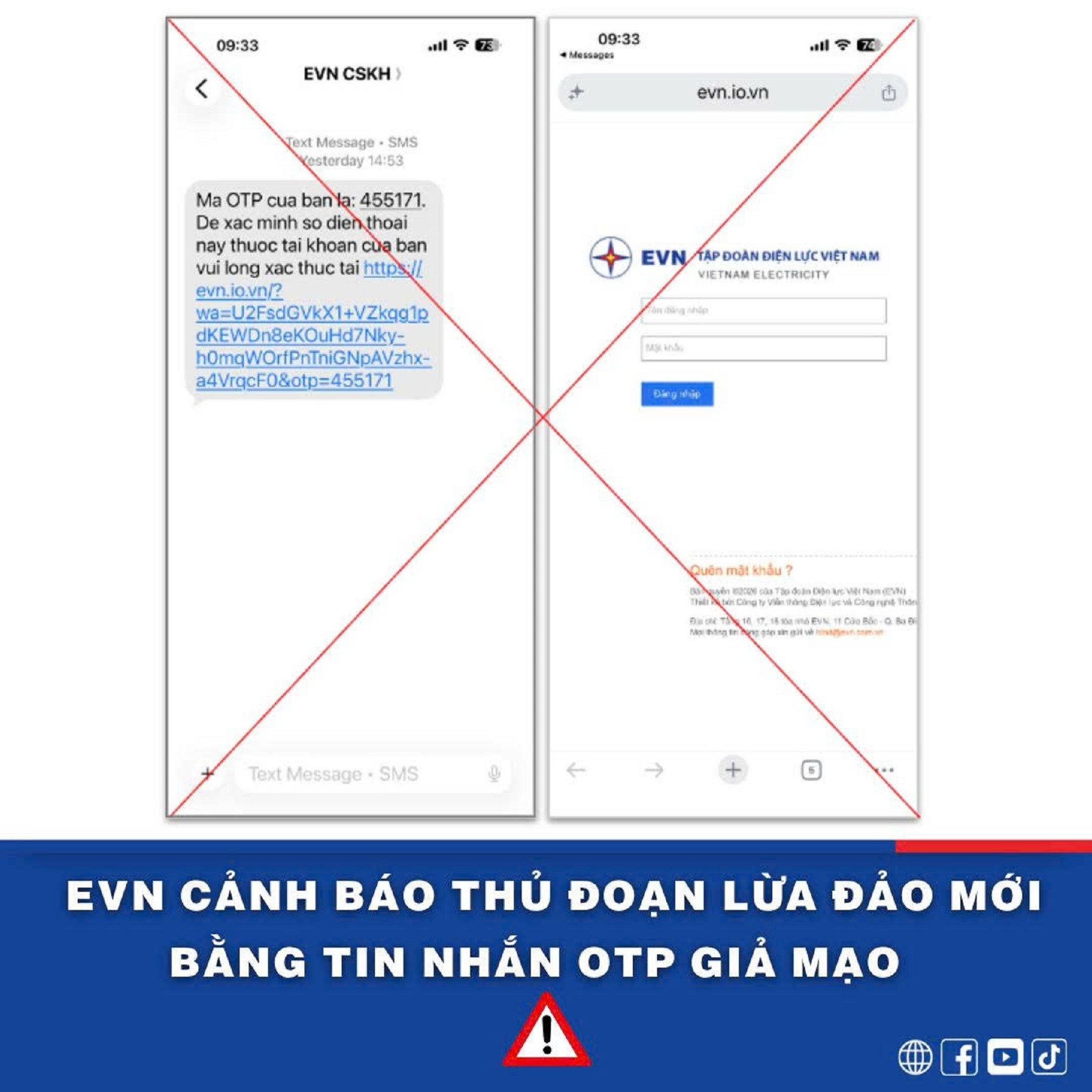 Nhiều người mất tiền, EVN cảnh báo thủ đoạn lừa đảo bằng tin nhắn OTP - 1