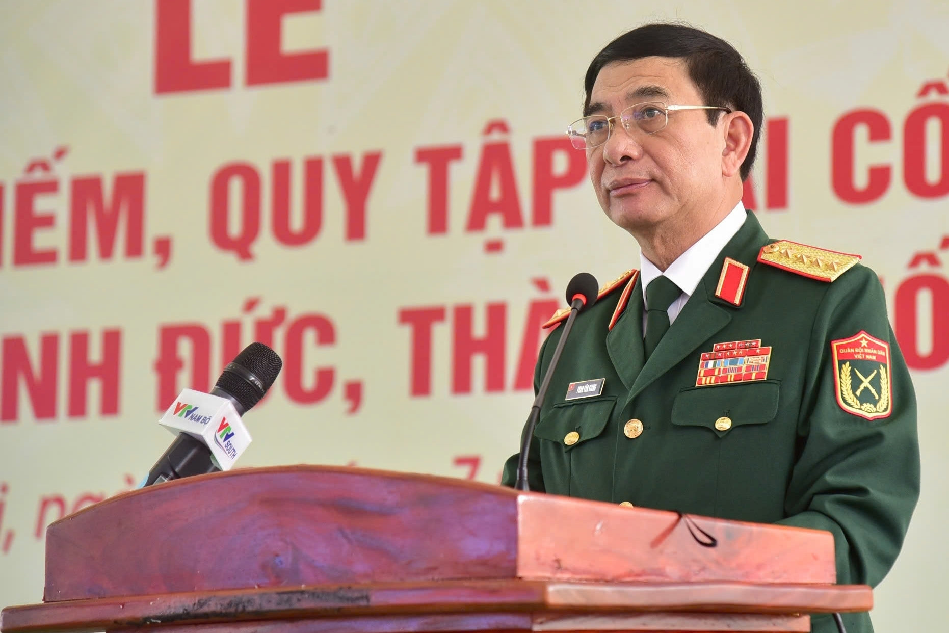Đại tướng Phan Văn Giang phát biểu tại buổi lễ. (Ảnh: Lương Ý)