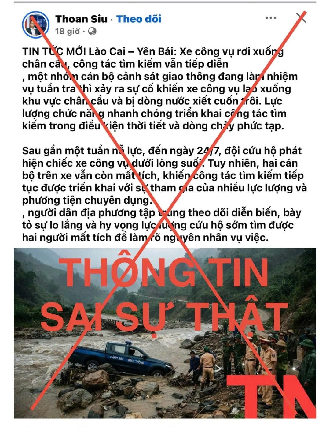 cong an lao cai bac bo thong tin xe cong vu gap nan khien 2 can bo mat tich hinh anh 1