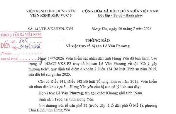truy tố bị can lê văn phương về tội cố ý gây thương tích hình ảnh 1 truy to bi can le van phuong ve toi co y gay thuong tich hinh anh 1