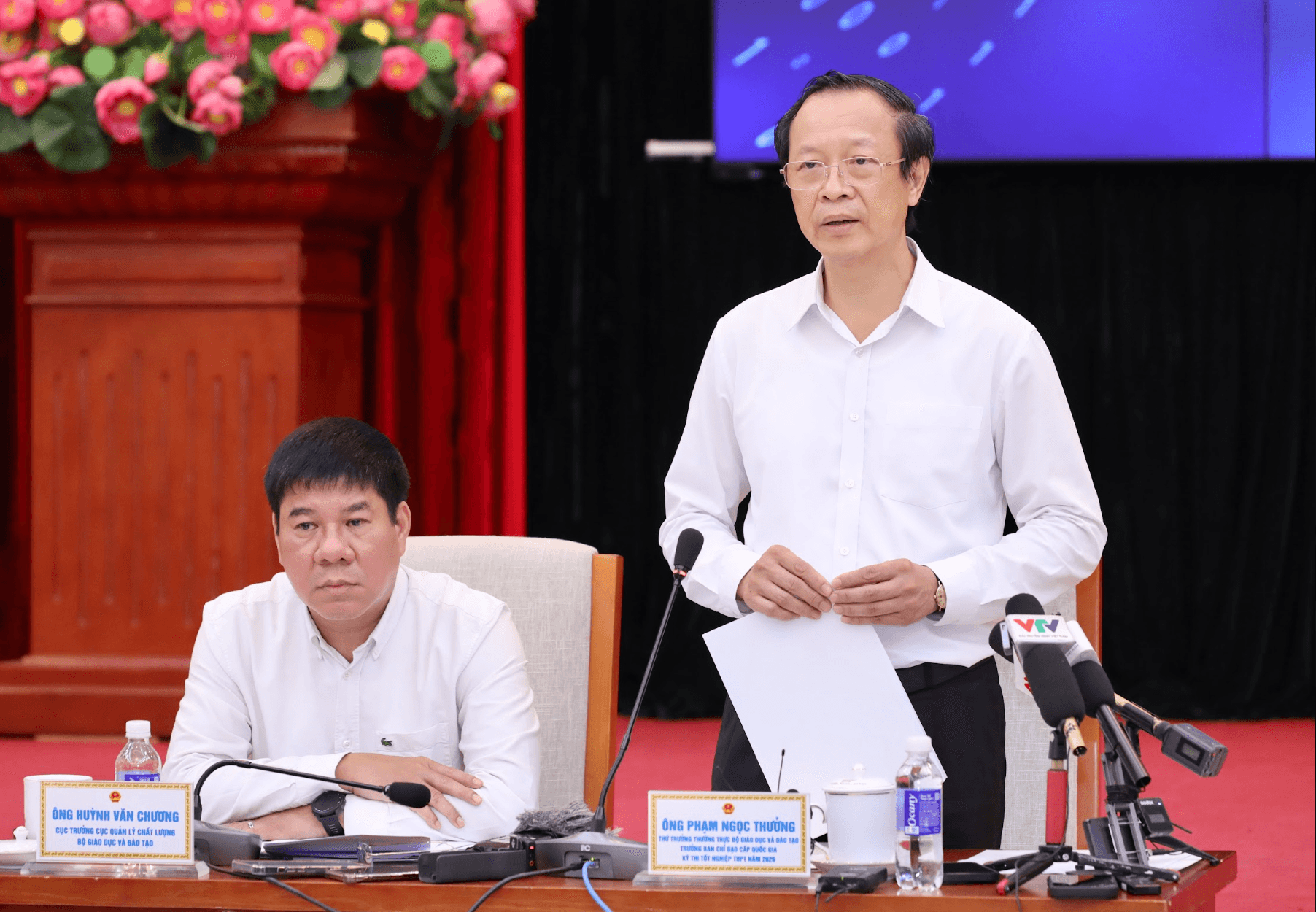 Ông Phạm Ngọc Thưởng - Thứ trưởng Thường trực Bộ GD&ĐT, Trưởng Ban chỉ đạo cấp Quốc gia kỳ thi tốt nghiệp THPT 2026 tại họp báo sáng 5/8.