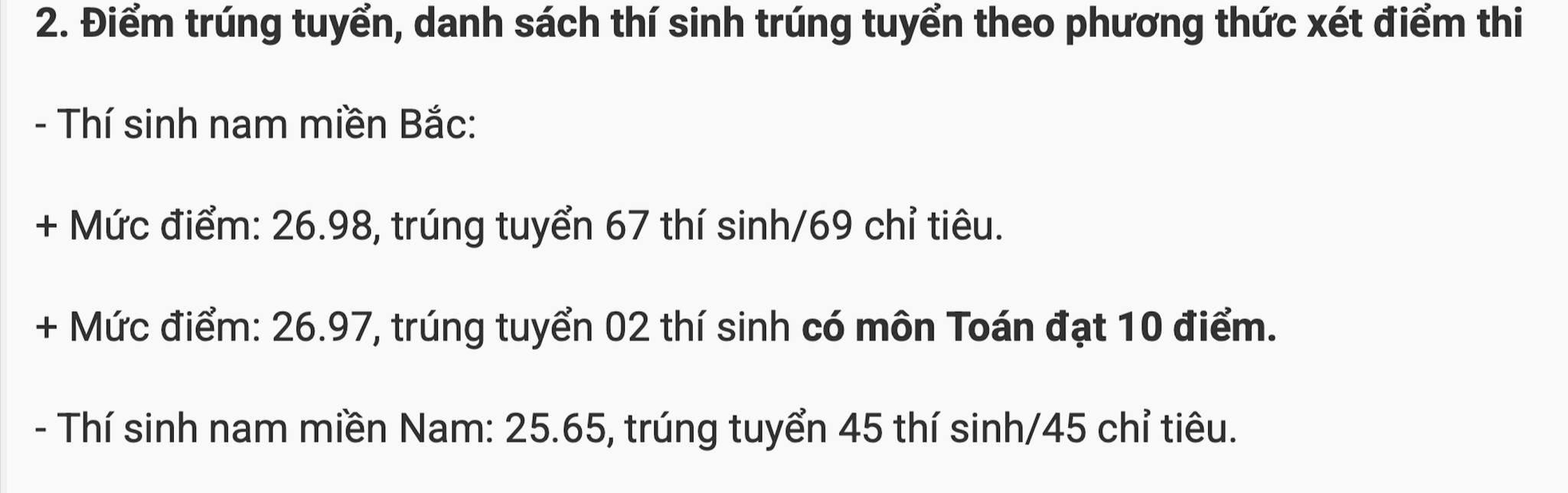 Mức điểm trúng tuyển theo phương thức xét điểm thi năm 2026 vào Học viện Hậu cần.