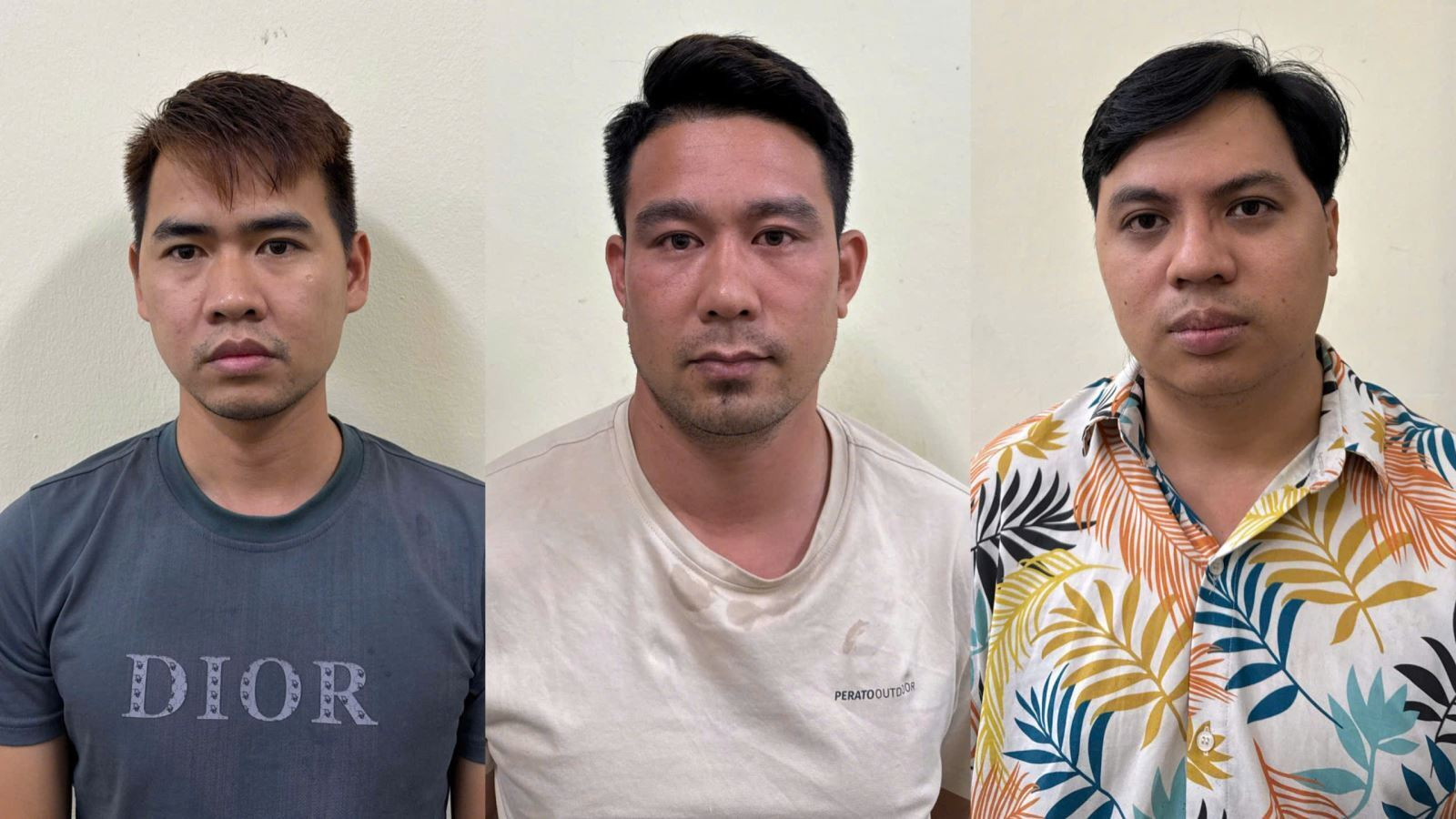 Các bị can Nguyễn Văn Hưng, Nguyễn Văn Phúc và Phan Quang Huỳnh (từ trái qua phải). (Ảnh: Công an Bắc Ninh).