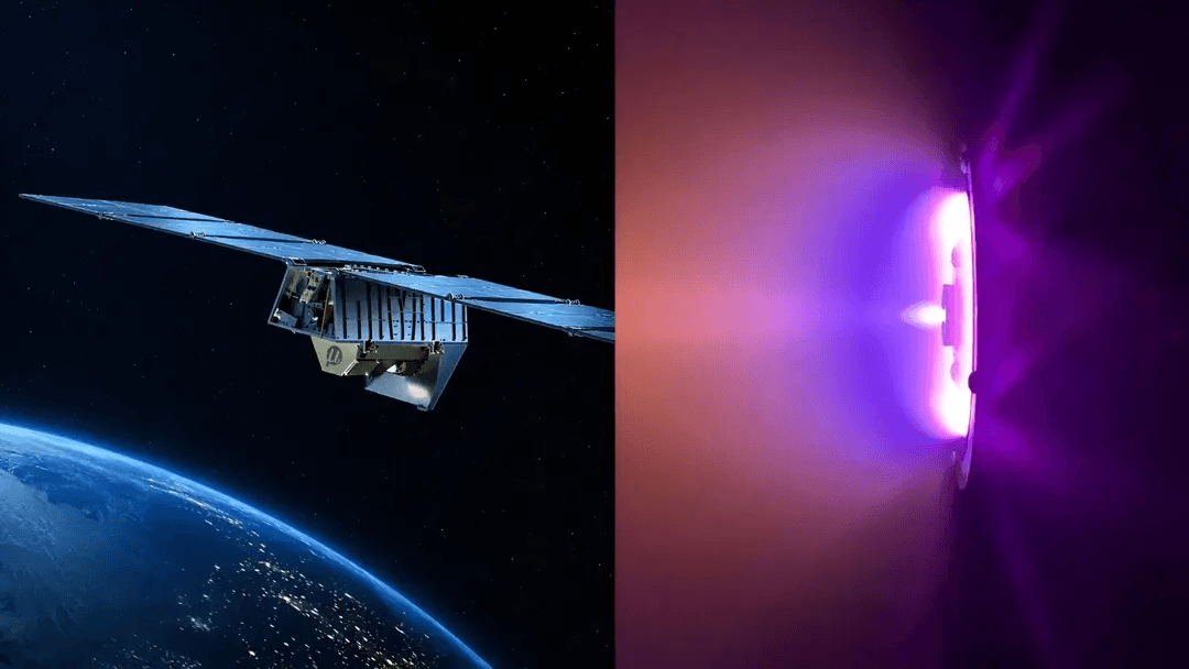 Hydrosat (trái) Thử nghiệm đốt nóng động cơ đẩy Starlight (phải). (Ảnh: Muon Space)