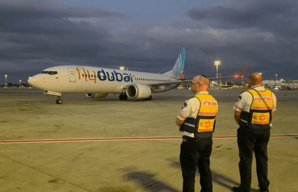 Chuyến bay giải cứu của flydubai đối với chuyến bay bị cướp FZ1073 đã hạ cánh xuống Israel vào ngày 30/9/2026. (Ảnh: MDA)