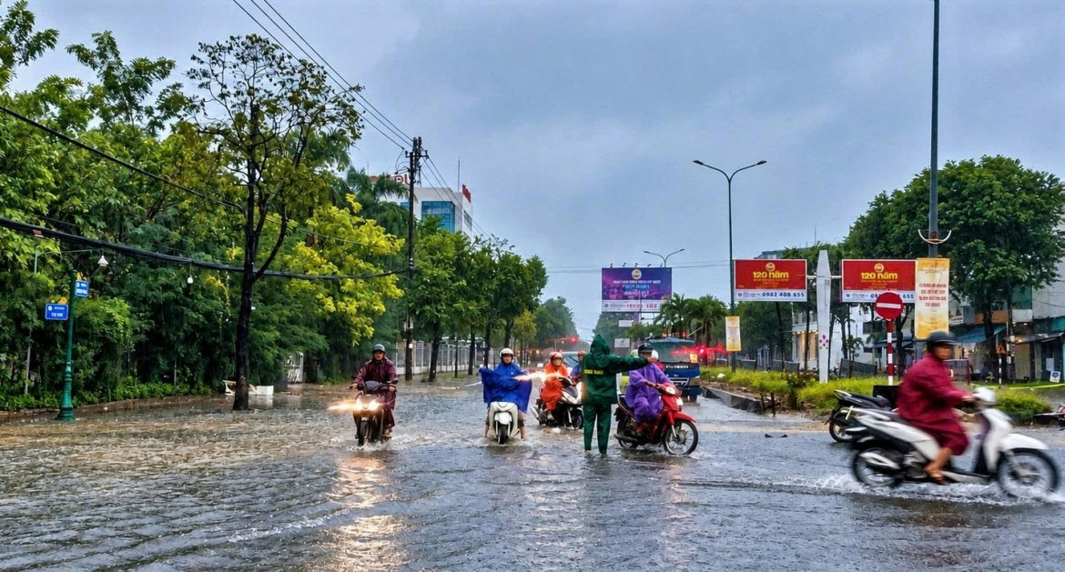 mưa lớn, nhiều tuyến đường phía nam Đà nẵng ngập nước hình ảnh 4 mua lon, nhieu tuyen duong phia nam Da nang ngap nuoc hinh anh 4