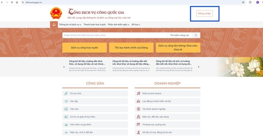 Truy cập Cổng Dịch vụ công Quốc gia. (Ảnh: Hanoi.gov)