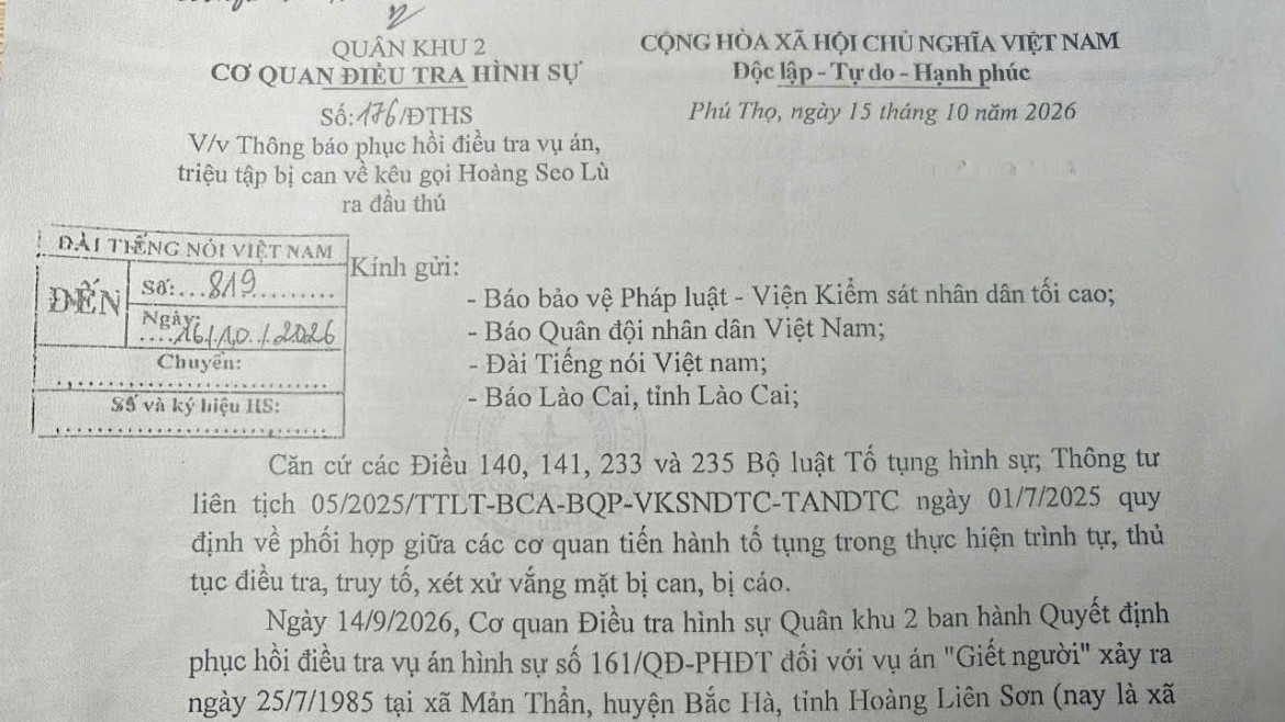 quân khu 2 phục hồi điều tra vụ án giết người xảy ra năm 1985 tại lào cai hình ảnh 1 quan khu 2 phuc hoi dieu tra vu an giet nguoi xay ra nam 1985 tai lao cai hinh anh 1