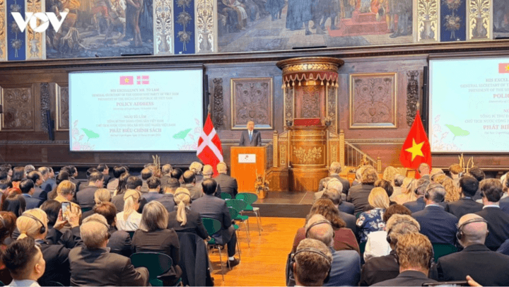Tổng Bí thư, Chủ tịch nước Tô Lâm phát biểu chính sách tại Đại học Copenhagen.