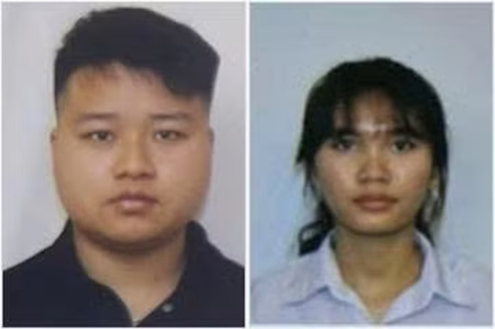 Các bị can Hoàng Trung Kiên và Vũ Thị Huyền.