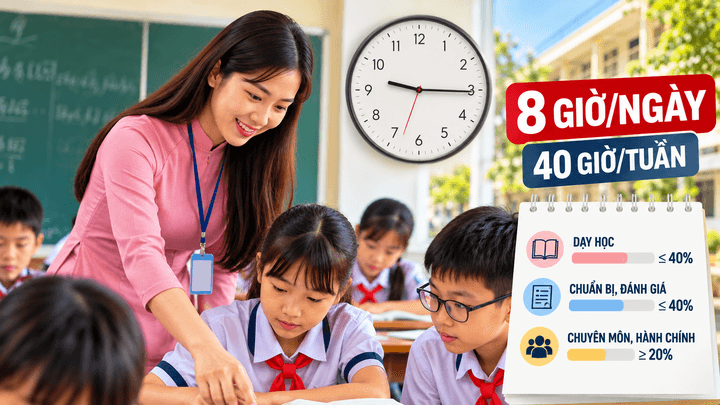 Theo đề xuất của Bộ GD&ĐT, giáo viên có thể làm việc 8 giờ mỗi ngày tại trường. (Ảnh minh họa: AI)