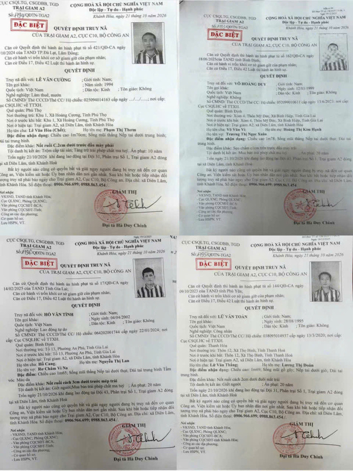 Quyết định truy nã 4 phạm nhân.