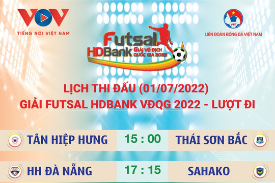 Lịch thi đấu Futsal HDBank VĐQG 2022 ngày 1/7