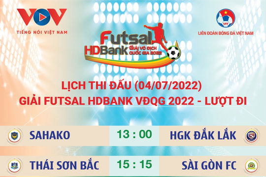 Lịch thi đấu Futsal HDBank VĐQG 2022 ngày 4/7