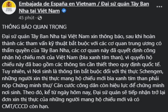 Tin vui cho tour du lịch châu Âu: Tây Ban Nha công nhận hộ chiếu mới của Việt Nam