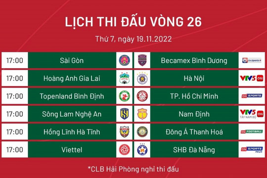 Lịch thi đấu bóng đá hôm nay 19/11: V-League 2022 hạ màn