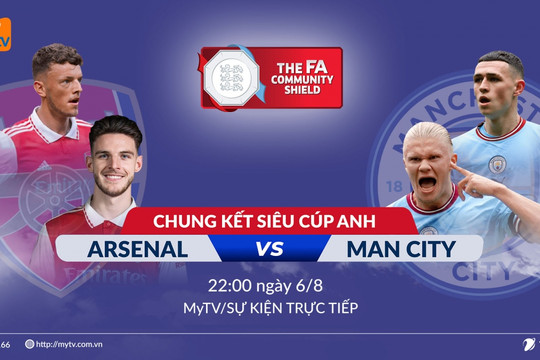 Siêu cúp Anh 2023: Cuộc tái ngộ Man City – Arsenal trực tiếp trên Truyền hình MyTV