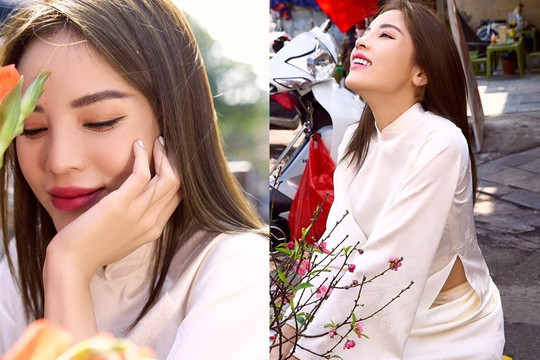Hoa hậu Kỳ Duyên diện áo dài trắng khoe vẻ đẹp xuân thì