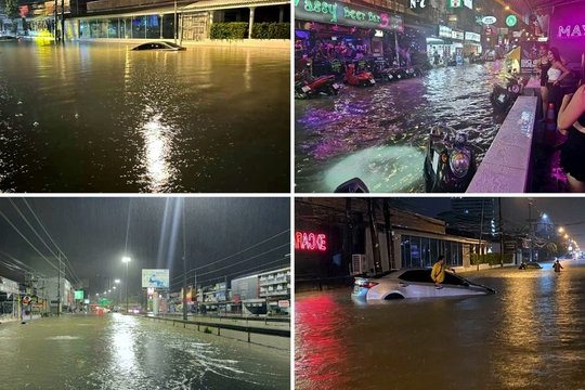Phố ngập lụt như sông ở Pattaya, Thái Lan cảnh báo mưa lũ trên diện rộng