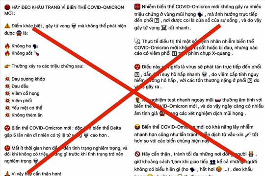 "Biến thể COVID-Omicron độc hơn biến thể Delta gấp 5 lần" là tin giả