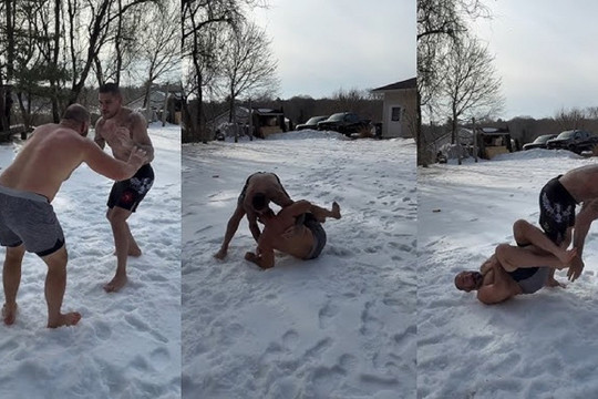 Nhà vô địch MMA cởi trần vật nhau trên tuyết, thách thức kiện tướng Nga