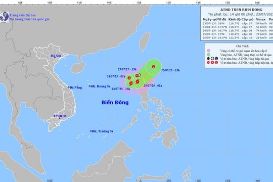 Xuất hiện áp thấp nhiệt đới trên biển Đông