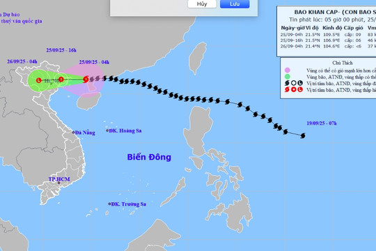 Bão số 9 Ragasa giảm xuống cấp 9, giật cấp 11, cách Móng Cái khoảng 120km