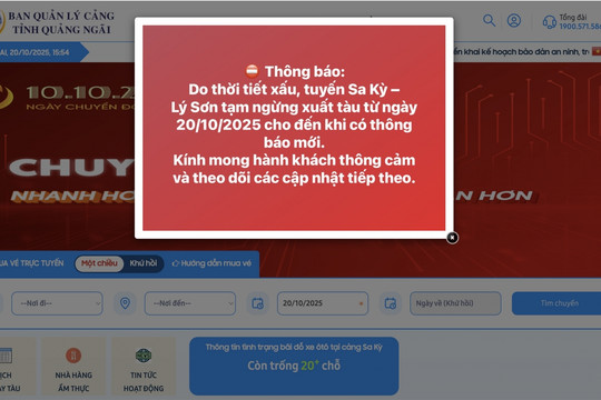 Quảng Ngãi tạm dừng tuyến Sa Kỳ – Lý Sơn do ảnh hưởng bão số 12