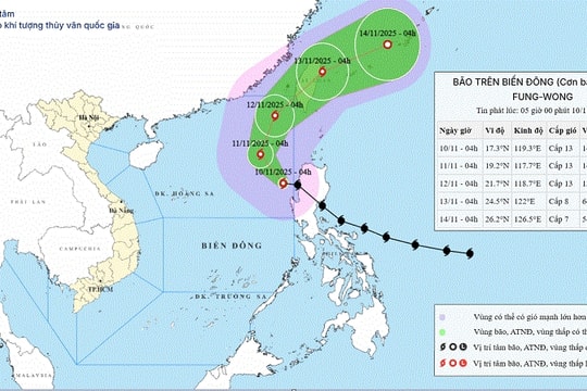 Bão Fung-Wong vào Biển Đông trở thành bão số 14 mạnh cấp 13, giật cấp 16