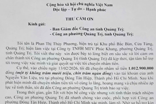 Công an Quảng Trị giúp người dân nhận lại hơn 1 tỷ đồng chuyển nhầm