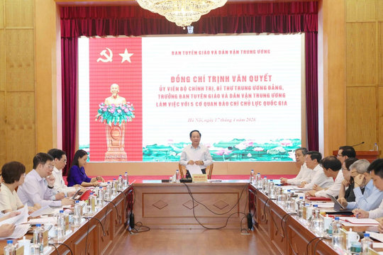 Trưởng Ban Tuyên giáo và Dân vận TW làm việc với 5 cơ quan báo chí chủ lực quốc gia
