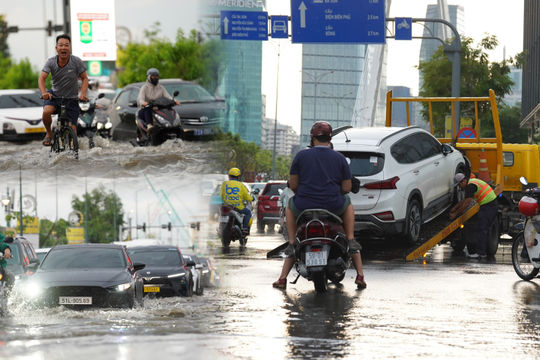 Mưa lớn ngập chân cầu Ba Son, loạt xe chết máy, ô tô phải gọi cứu hộ